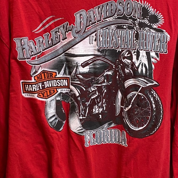 Vintage 2012 Harley Davidson Crystal River Florida Long Sleeve Red T Shirt Large - Picture 2 of 5